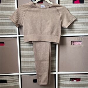 Ribbed Two-Piece Knit Set in Taupe